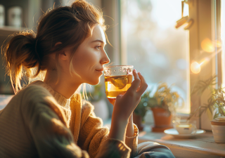 A lady drinking tea and relaxing